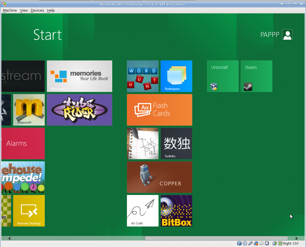 The Windows8 DP Launcher Screen