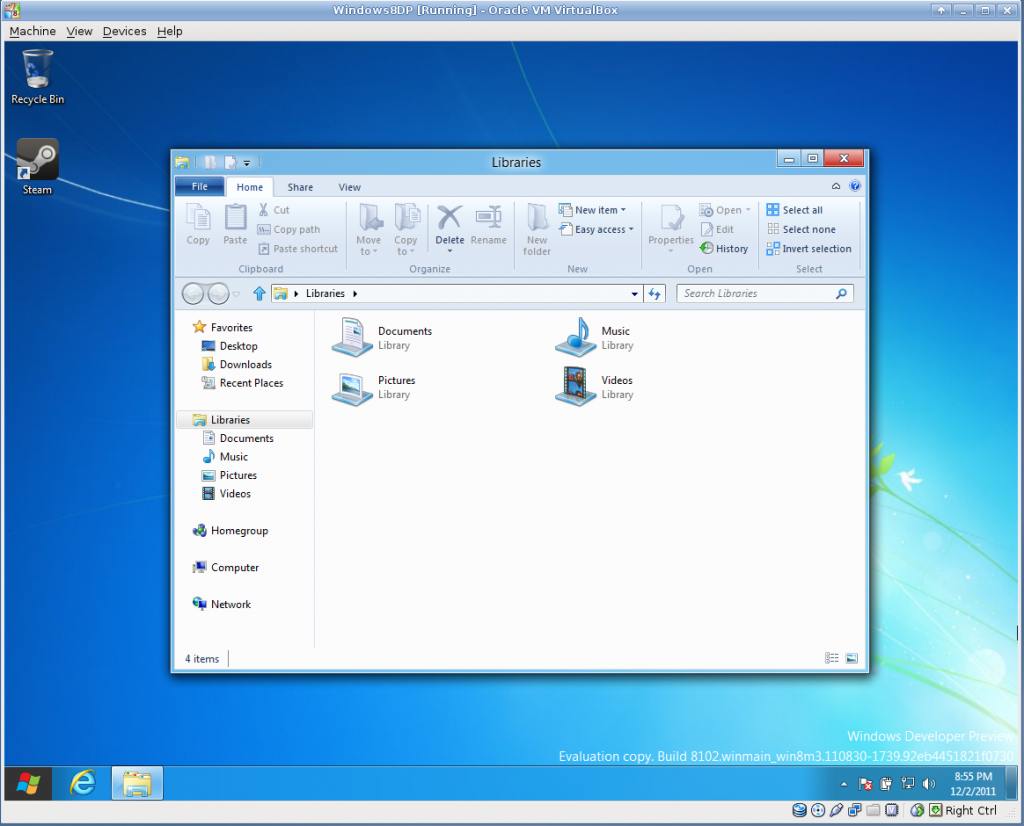 The Explorer Ribbon UI element in Windows8 DP