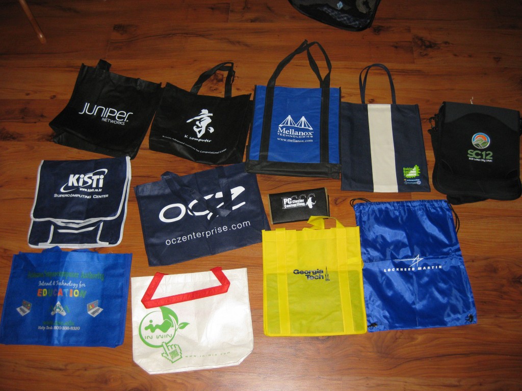 The various bags I brought back from SC12