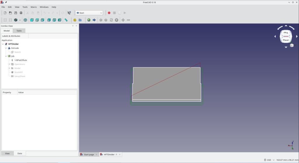 FreeCAD render of tool-path, with process tree visible. 