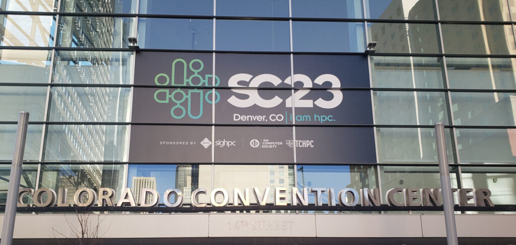 The entryway to the SC23 conference at the Colorado Convention Center