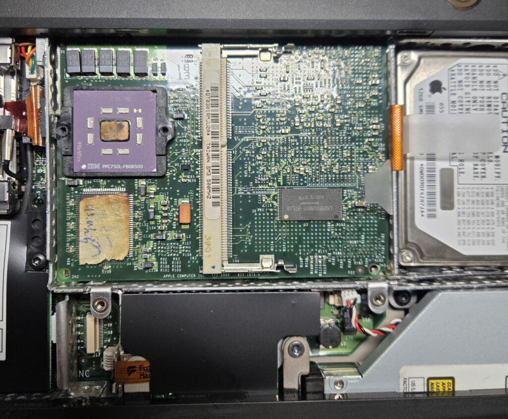 A Pismo CPU card showing signs of heat.